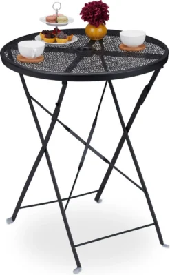 Relaxdays Table De Balcon Pliante - Table D'appoint De Jardin - Table De Jardin Ronde - Table Bistrot - Noir