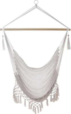 Fauteuil Suspendu Intirilife En Coton Macramé Beige Avec Franges - Assise Confortable, Peu Encombrante Et Respirante Pour Adultes Et Enfants à L'intérieur Et à L'extérieur