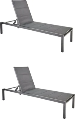Set - Lot De 2 Bains De Soleil AQUILA - 2 Chaises De Jardin à Roulettes - Chargeable Jusqu'à 160 Kg - 200x75x36 Cm - Empilables - Bains De Soleil - Aluminium - Textilène - Anthracite