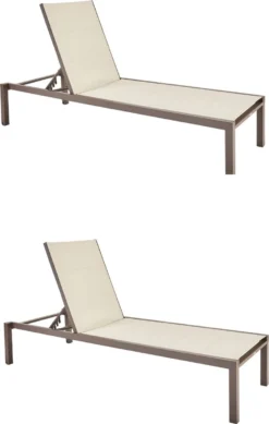 Set - Lot De 2 Chaises Longues AQUILA - 2 Chaises De Jardin à Roulettes - Chargeable Jusqu'à 160 Kg - 200x75x36 Cm - Empilables - Chaises Longues - Aluminium - Textilène - Moka