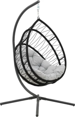 NATERIAL - OVO Fauteuil Suspendu Avec Structure - Panier Suspendu Intérieur Et Outdoor - 160 Kg MAX - Structure En Acier - Gris - Anthracite - 125 X 100 X 190 Cm - Panier Siège - Panier Suspendu - Fauteuil Suspendu - Oeuf Suspendu