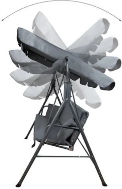 Balançoire De Jardin EASTWALL Hollywood - Balançoire Avec Toit Réglable - Incl. 2 Coussins - Salon De Jardin - 3 Places - Noir - L170xL105xH150cm -Jardin Meubles Magasin 771x1200