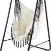 CCLIFE Chaise Hamac Suspendue Avec Cadre Et 3 Coussins Chaise Suspendue Suspendue Jusqu'à 100 Kg Chaise Suspendue De Jardin Intérieur Et Extérieur Beige 85x103x153cm
