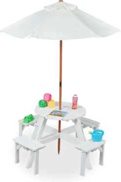 Table De Pique-nique Pour Enfants Relaxdays Avec Parasol - Table Et Chaises Pour Enfants à L'extérieur - Meubles Pour Enfants