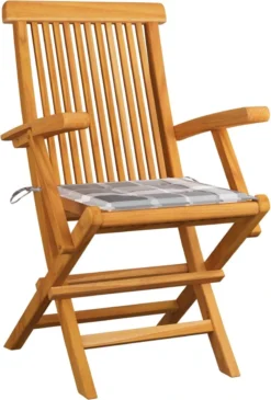 Prolenta Premium - Chaises De Jardin De Jardin 4 Pcs Avec Coussins à Carreaux Gris Teck Massif -Jardin Meubles Magasin 811x1200 1