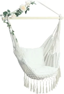 Chaise Suspendue I-wannahave - Chaise Hamac Pour L'intérieur Et L'extérieur, Incl. 2 Coussins Et Compartiment Livre - Adultes & Enfants - Nid Suspendu Jusqu'à 225kg - Beige -Jardin Meubles Magasin 811x1200 2