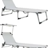 GENERIC - Set De 2 Bains De Soleil AZUR - 2 X Bains De Soleil De Jardin Avec Dossier Réglable 5 Positions - Bains De Soleil Pliants - Bain De Soleil Avec Taud De Soleil - L188xL61xH30 Cm - Aluminium - Textilène - Wit