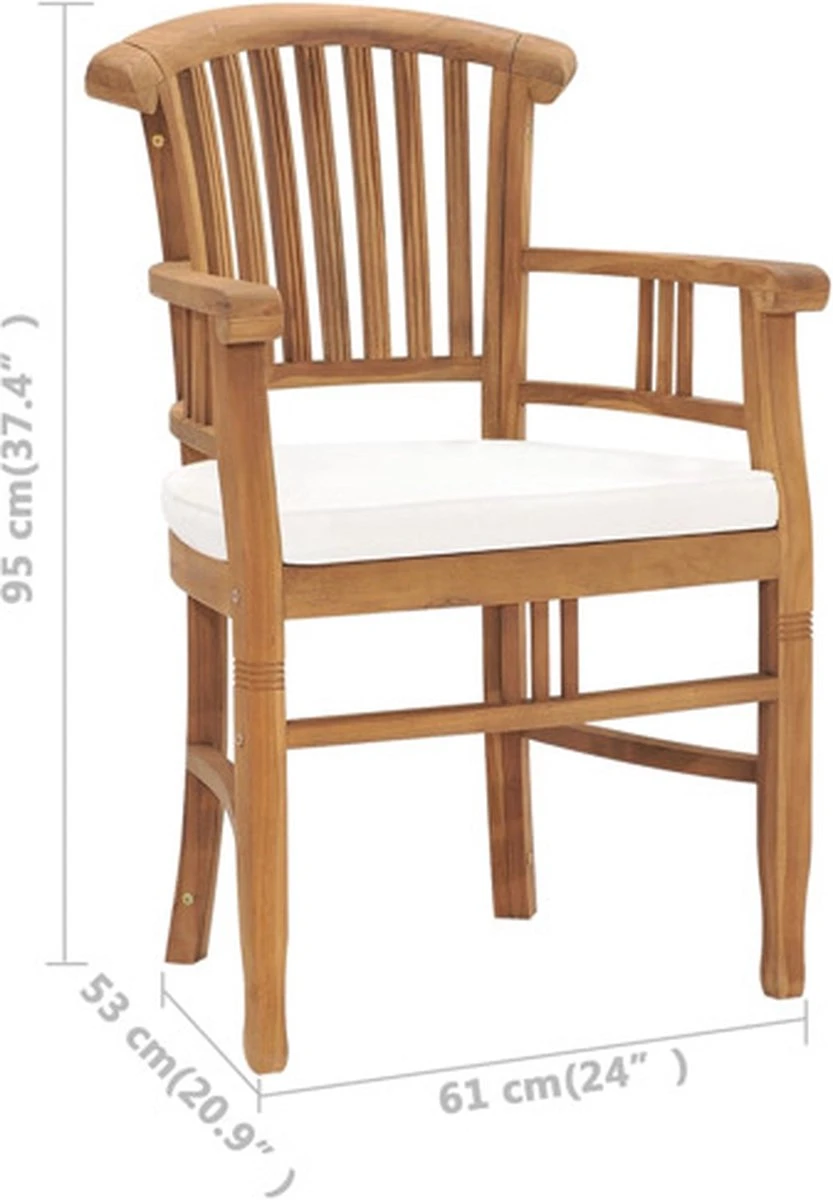 VidaXL Chaises De Jardin De VidaXL 2 Pièces Avec Coussins Blanc Crème Teck Massif 2 VidaXL Chaises De Jardin De VidaXL 2 Pièces Avec Coussins Blanc Crème Teck Massif – Image 2