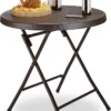 Table De Jardin Relaxdays Rotin BASTIAN Pliable, Table D'appoint, Table à Manger, Jardin, Véranda Marron, Rond