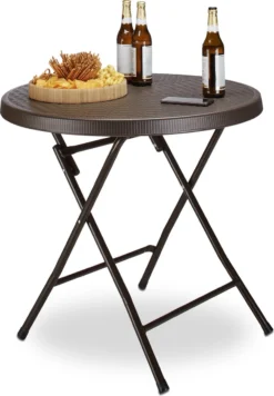 Table De Jardin Relaxdays Rotin BASTIAN Pliable, Table D'appoint, Table à Manger, Jardin, Véranda Marron, Rond
