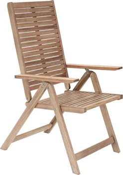 NATERIAL- Chaise De Jardin SOLARIS Avec Accoudoirs - Chaise Pliante - Chaise De Jardin Pliante - Chaise Avec Dossier Haut - Chaise Avec Plusieurs Positions - Réglable 5 Positions - Acacia - Beige