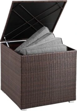 Casaria Coffre De Rangement 75x75x70cm Idéal Coussin Polyrotin Résistant Intempéries Revêtement Brun -Jardin Meubles Magasin 840x1200 7