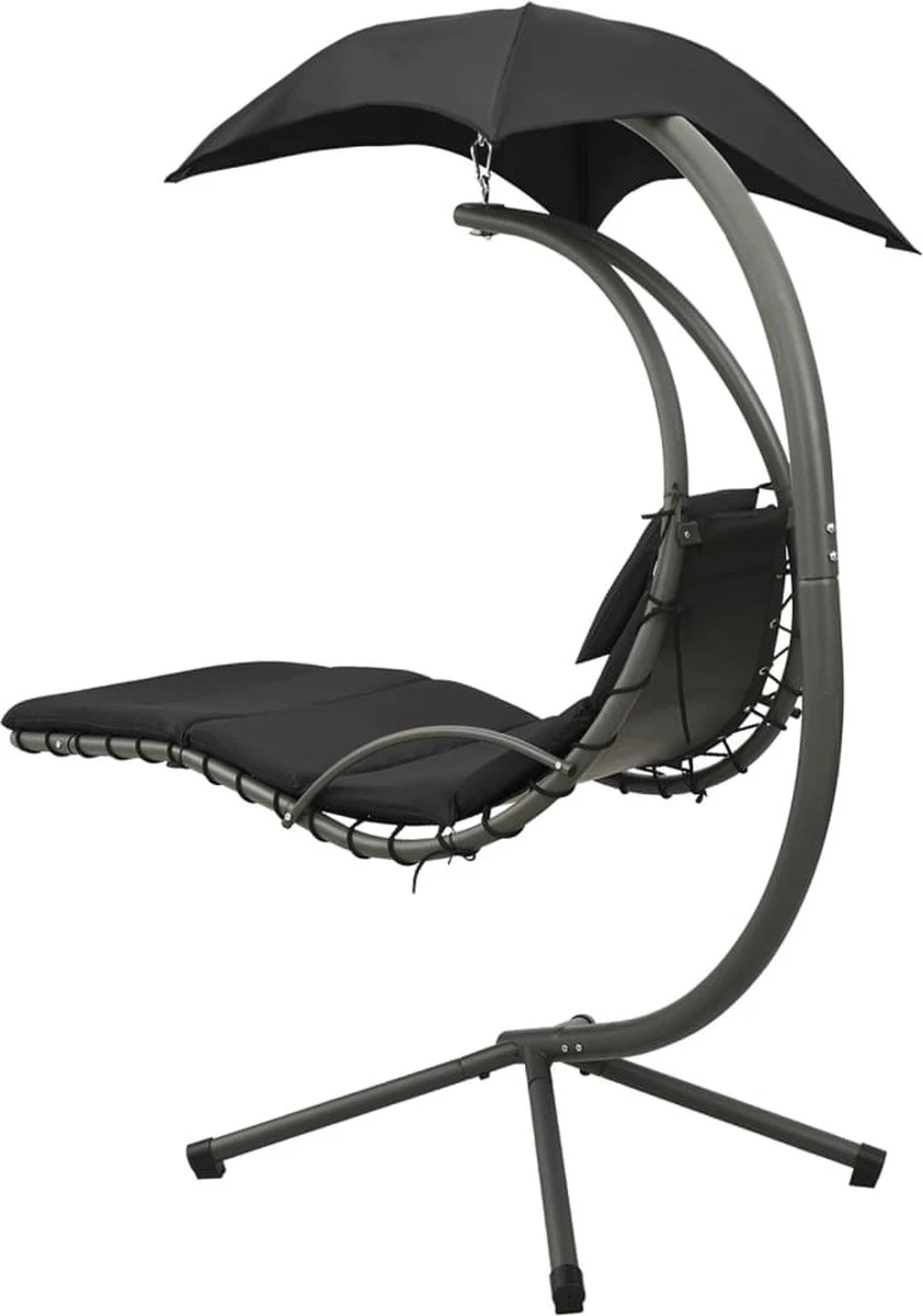 Prolenta Premium - Chaise à Bascule - Chaise à Bascule De Jardin 190x90x200 Cm Tissu Noir Et Gris - Zwart - Balançoire 4 Prolenta Premium - Chaise à Bascule - Chaise à Bascule De Jardin 190x90x200 Cm Tissu Noir Et Gris - Zwart - Balançoire – Image 4