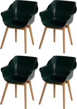 Set De 4 - Fauteuil De Salle à Manger Hartman Sophie Studio - Vert Nuit - Pied En Teck