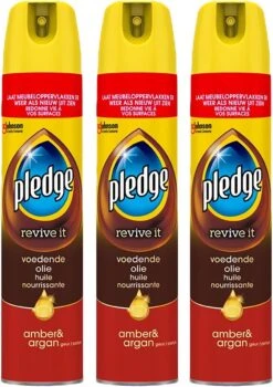 3x Pledge Revive It Furniture Oil Aérosol - Ambre & Argan - Huile Nourrissante - 3 X 250ml