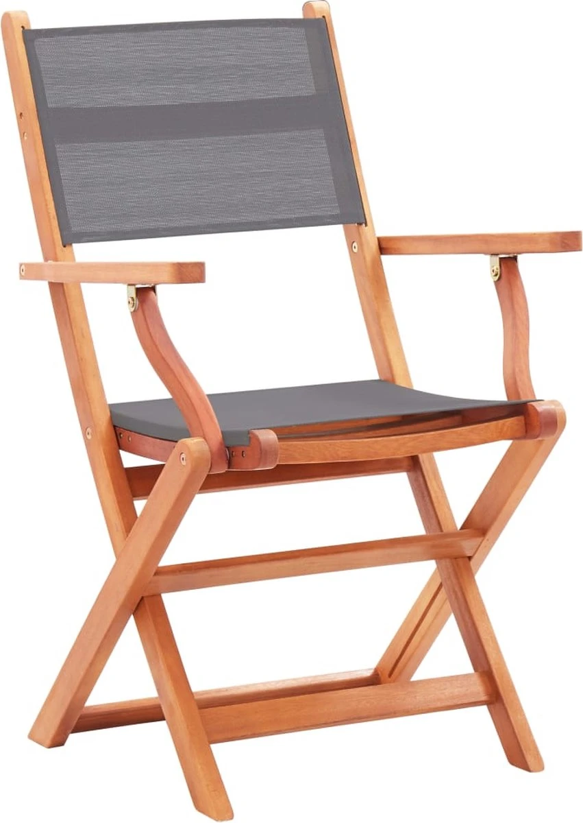 VidaLife Chaises De Jardin De Jardin Pliables 2 Pcs Bois D'eucalyptus Et Textilène Gris 2 VidaLife Chaises De Jardin De Jardin Pliables 2 Pcs Bois D'eucalyptus Et Textilène Gris – Image 2