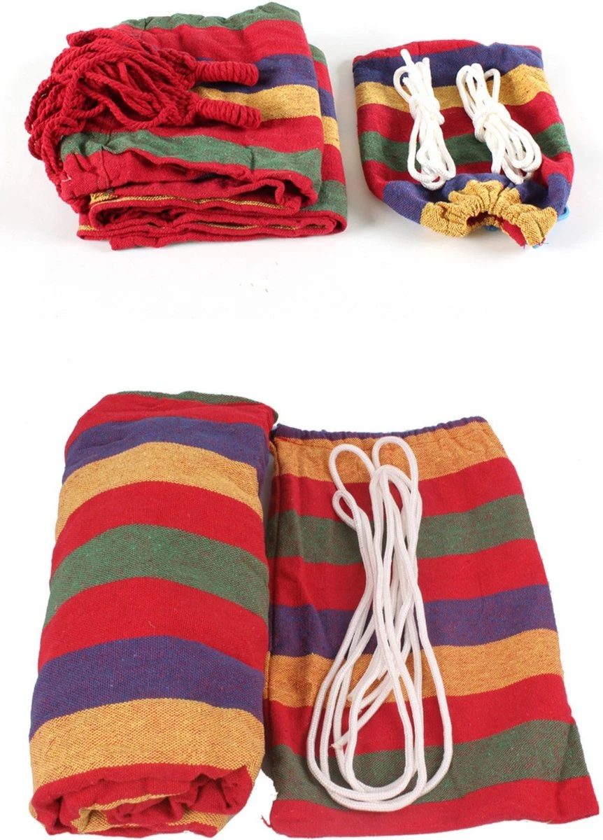 Hamac XL - 2 Personnes - Hamac Double En Toile Robuste - Blauw - Vert - Rayé - Dans Un Sac De Rangement + Cordes De Fixation - Résistant Aux Intempéries - Hamac - Plein Air - Camping - Été - 9 Hamac XL - 2 Personnes - Hamac Double En Toile Robuste - Blauw - Vert - Rayé - Dans Un Sac De Rangement + Cordes De Fixation - Résistant Aux Intempéries - Hamac - Plein Air - Camping - Été - – Image 9