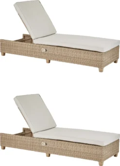 NATERIAL - Lot De 2 Transats MEDENA - 2 Fauteuils De Jardin - Chargeable Jusqu'à 160 Kg - 200X69X30/94 Cm - Bains De Soleil - Dossier Réglable - Aluminium - Polyrotin - Beige - Crème