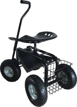 AXI AG22 Siège De Jardin Sur Roues En Noir - Tabouret Pour Jardinier Avec Bac De Rangement - Chariot Pour Le Jardinage En Métal Avec Charge Max. 150 Kg -Jardin Meubles Magasin 873x1200