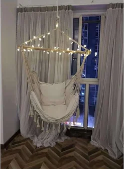 Chaise Suspendue I-wannahave - Chaise Hamac Pour L'intérieur Et L'extérieur, Incl. 2 Coussins Et Compartiment Livre - Adultes & Enfants - Nid Suspendu Jusqu'à 225kg - Beige -Jardin Meubles Magasin 881x1200