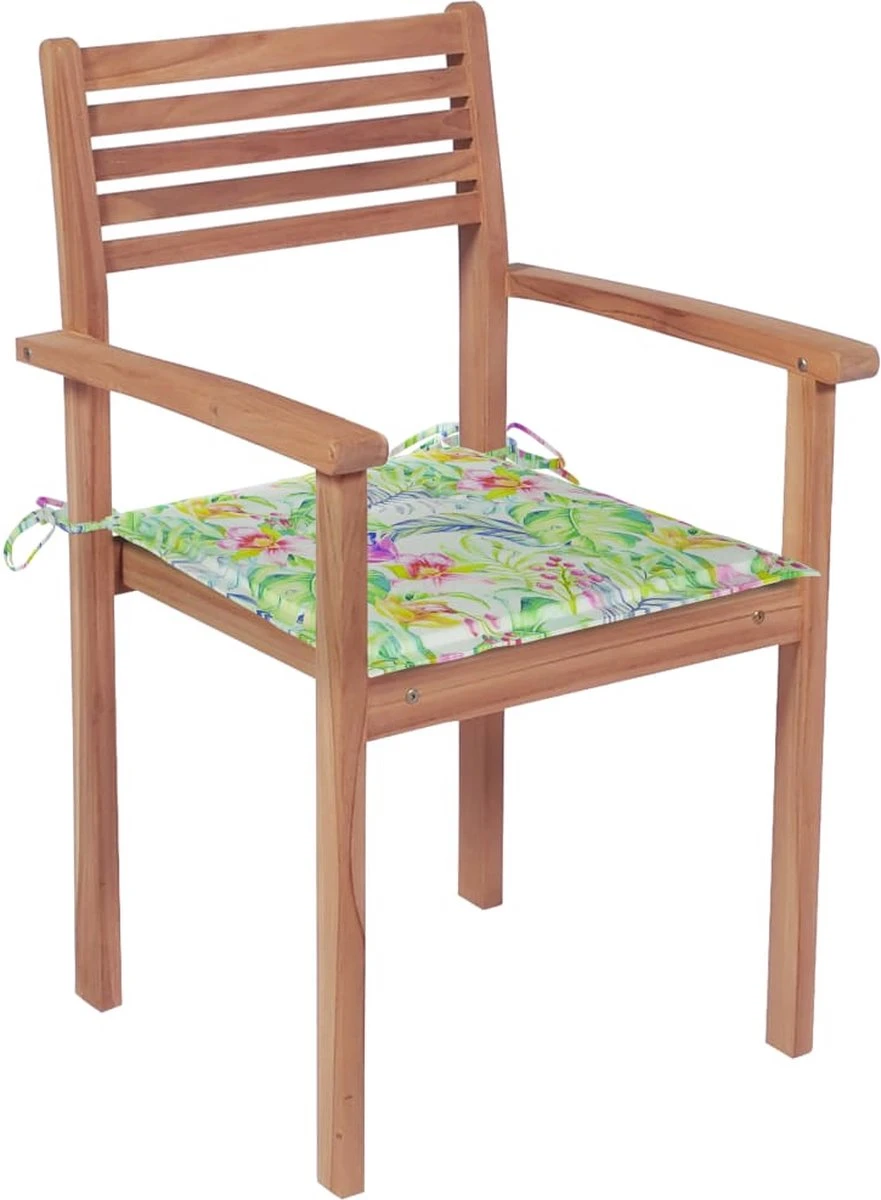 Prolenta Premium - Chaises De Jardin De Jardin 4 Pcs Avec Coussins à Motif De Feuilles En Teck Massif 8 Prolenta Premium - Chaises De Jardin De Jardin 4 Pcs Avec Coussins à Motif De Feuilles En Teck Massif – Image 8