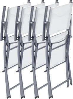 NATERIAL - Set De 4 Chaises De Jardin EMYS - Chaises Pliantes - Chaises De Jardin Pliables - Chaises De Patio - Chaises De Salle à Manger - Acier - Textilène - Wit -Jardin Meubles Magasin 891x1200 1