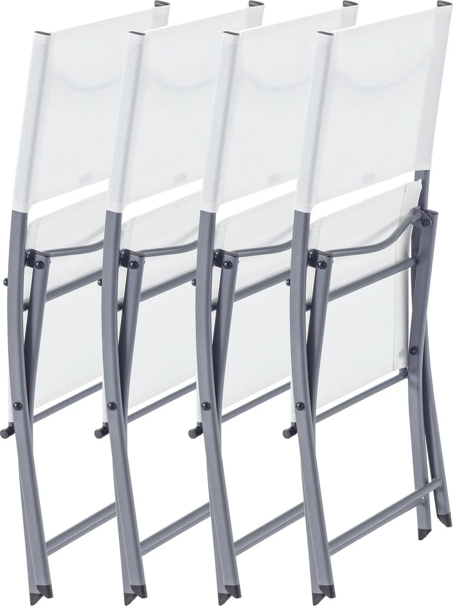NATERIAL - Set De 4 Chaises De Jardin EMYS Avec Accoudoirs - Fauteuil Pliant - Fauteuil De Jardin - Pliable - Chaises De Terrasse - Chaises De Salle à Manger - Acier - Textilène - Wit 4 NATERIAL - Set De 4 Chaises De Jardin EMYS Avec Accoudoirs - Fauteuil Pliant - Fauteuil De Jardin - Pliable - Chaises De Terrasse - Chaises De Salle à Manger - Acier - Textilène - Wit – Image 4