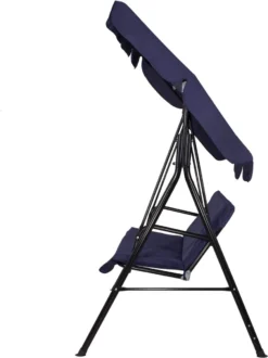 Banc De Balançoire Springos | Luna-Balançoire | 3 Places | Imperméable à L'eau | Comprend 2 Coussins | Auvent Réglable | 170 X 110 X 150 Cm | Bleu Marine -Jardin Meubles Magasin 898x1200