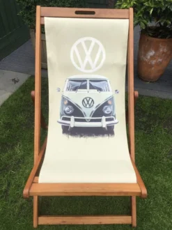 Chaise De Plage-impression - Chaise De Plage Pliable Volkswagen Camper - Chaise Pliante - Réglable - Tissu Et Bois D'acacia FSC Haute Qualité