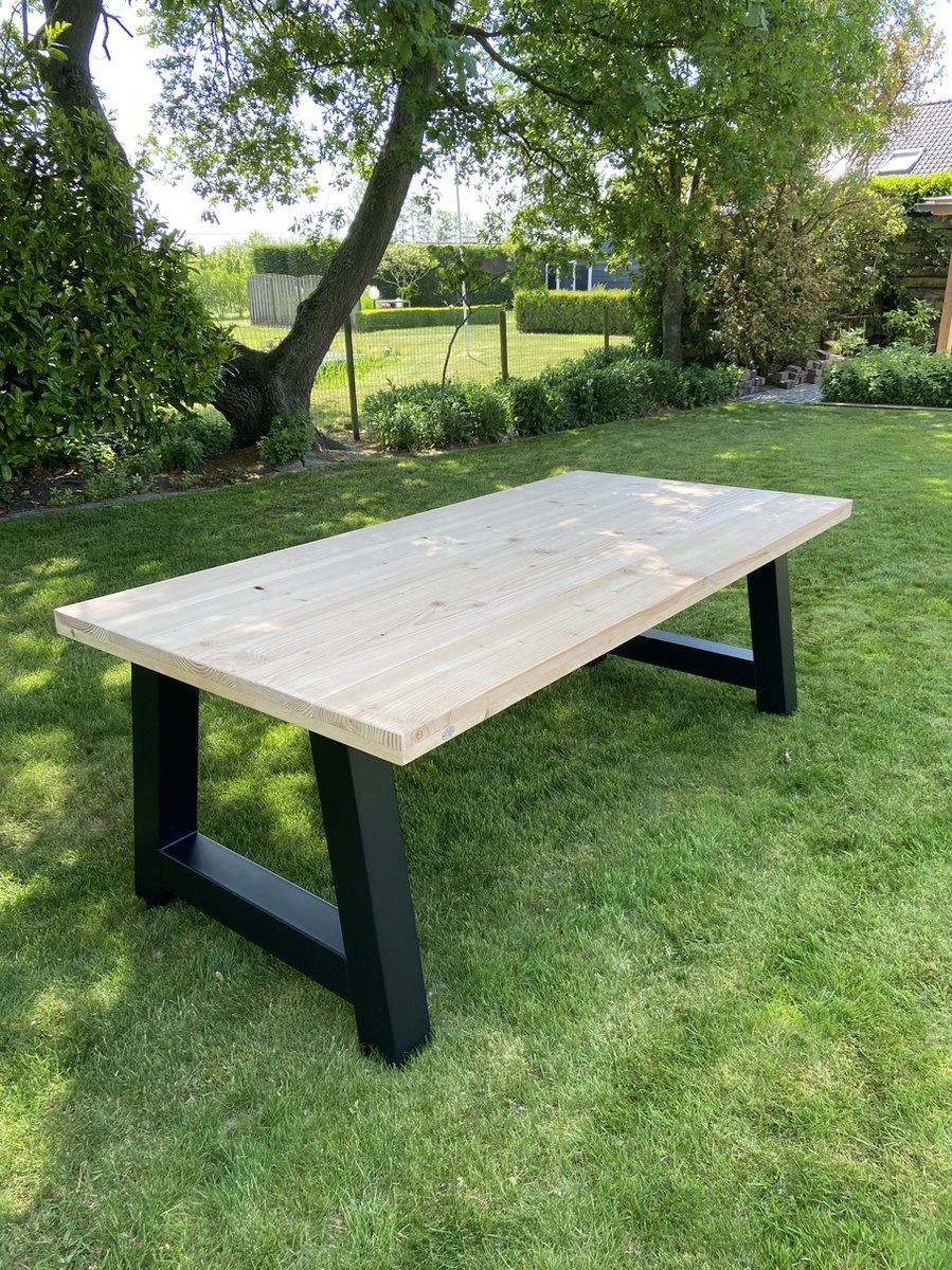 Table De Jardin / Table à Manger Industrielle Douglas 260cm Avec Cadre En A Noir Mat Pour L'intérieur Et L'extérieur 1 Table De Jardin / Table à Manger Industrielle Douglas 260cm Avec Cadre En A Noir Mat Pour L'intérieur Et L'extérieur
