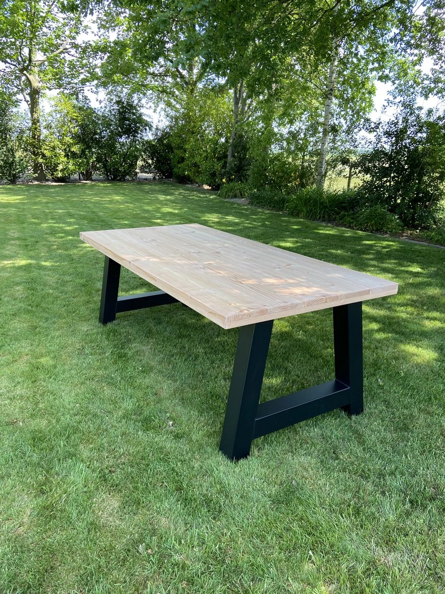 Table De Jardin / Table à Manger Industrielle Douglas 240cm Avec Cadre En A Noir Mat Pour L'intérieur Et L'extérieur 2 Table De Jardin / Table à Manger Industrielle Douglas 240cm Avec Cadre En A Noir Mat Pour L'intérieur Et L'extérieur – Image 2