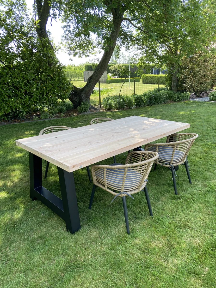 Table De Jardin / Table à Manger Industrielle Douglas 240cm Avec Cadre En A Noir Mat Pour L'intérieur Et L'extérieur 3 Table De Jardin / Table à Manger Industrielle Douglas 240cm Avec Cadre En A Noir Mat Pour L'intérieur Et L'extérieur – Image 3