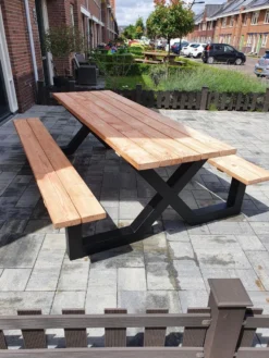 Table De Pique-nique Douglas | Structure Zwart| 350 Cm | Cadre En V | Table De Pique-nique Robuste