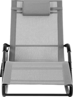 Chaise De Jardin, Chaise Longue, Chaise Berçante Avec Repose-tête Et Poche Latérale, Structure En Fer, Fibre Synthétique, Respirante, Confortable, Chargeable Jusqu'à 150 Kg, Gris GCB23GY -Jardin Meubles Magasin 901x1200
