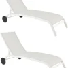 NATERIAL - Set De 2 Chaises Longues LYRA II - 2 X Chaises Longues Avec Dossier Réglable - 207x63x95 Cm - 4 Positions - Avec Roulettes - Fixe En Aluminium - Textilène - Wit
