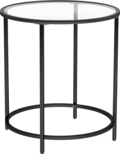 Songmics VASAGLE Table D'appoint Ronde, Table Basse, Table En Verre Avec Structure En Métal, Verre Trempé, Table De Chevet, Table De Canapé, Pour Balcon, Noir LGT020B01