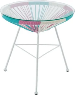 Vente-unique Table De Jardin En Fils De Résine Tressés - Rose, Bleu, Blanc - ALIOS L 53 Cm X H 50 Cm X P 53 Cm