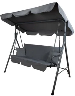 Balançoire De Jardin EASTWALL Hollywood - Balançoire Avec Toit Réglable - Incl. 2 Coussins - Salon De Jardin - 3 Places - Noir - L170xL105xH150cm -Jardin Meubles Magasin 941x1200