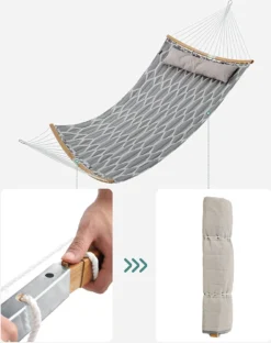 SONGMICS Hamac, Rembourré, Rembourré, Avec Tiges De Bambou Incurvées Divisibles, Avec Appui-tête, 200 X 140 Cm, Capacité De Charge Jusqu'à 225 Kg, Losanges Gris Et Beige GDC034G02 -Jardin Meubles Magasin 951x1200