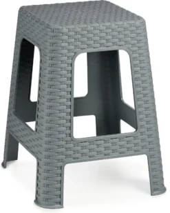 Escabeau / Tabouret En Rotin Gris Clair - 36 X 36 X 45 Cm - Tabourets Pratiques Pour Cuisine/ Salle De Bain / Chambre