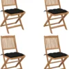 Prolenta Premium - Chaises De Jardin 4 Pcs Pliables Avec Coussins En Bois D'acacia Massif