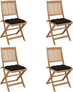 Prolenta Premium - Chaises De Jardin 4 Pcs Pliables Avec Coussins En Bois D'acacia Massif