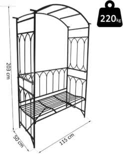 Banc Rose Patchogue De Nancy's - Arche De Rose - Banc De Jardin - Banc Arbor - Métal - Zwart - 115 X 50 X 203 Cm -Jardin Meubles Magasin 961x1200
