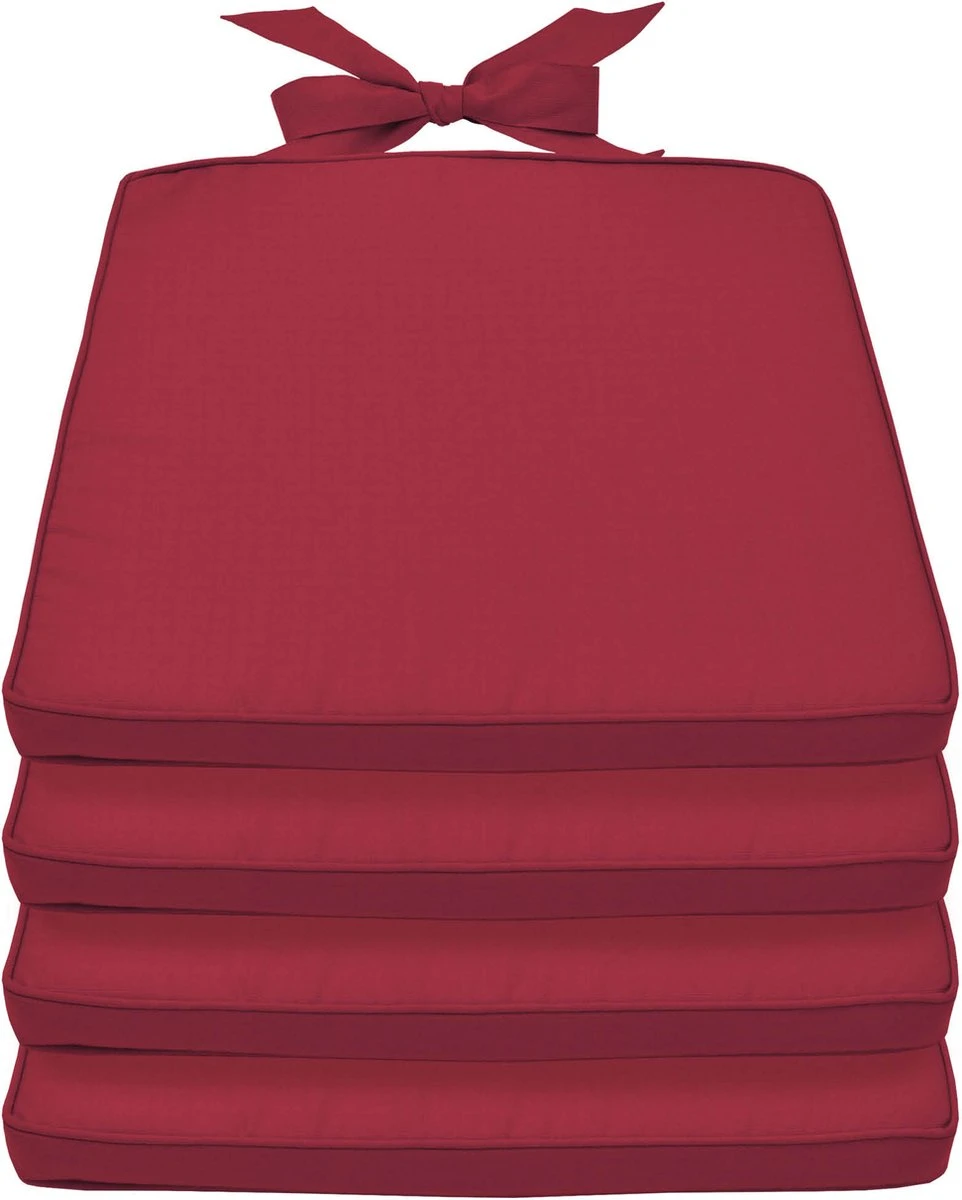 Chaise Beautissu Coussin Set De 4 Coussins D'assise D' Extérieur 45x40x5 Cm - Rouge - Coussin De Siège Avec Le Ruban - Pia 1 Chaise Beautissu Coussin Set De 4 Coussins D'assise D' Extérieur 45x40x5 Cm - Rouge - Coussin De Siège Avec Le Ruban - Pia