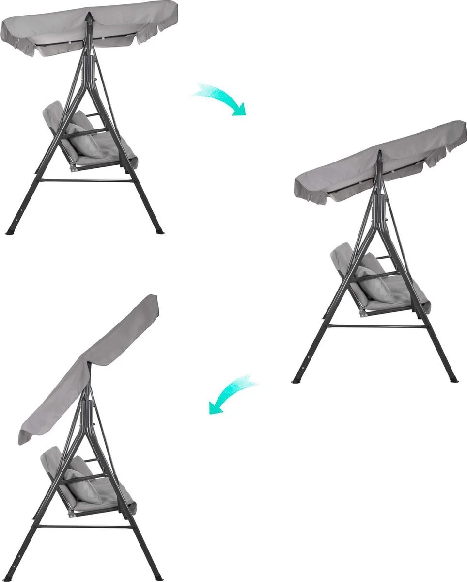 Balancelle | Luna-Balançoire | 3 Places | Imperméable à L'eau | Comprend 2 Coussins | Auvent Réglable | 170 X 110 X 150 Cm | Gris 16 Balancelle | Luna-Balançoire | 3 Places | Imperméable à L'eau | Comprend 2 Coussins | Auvent Réglable | 170 X 110 X 150 Cm | Gris – Image 16