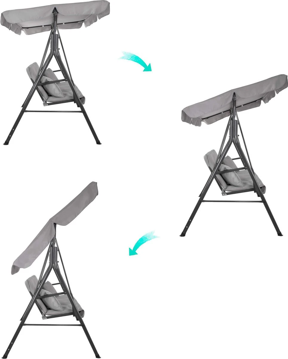 Banc De Balançoire Springos | Luna-Balançoire | 3 Places | Imperméable à L'eau | Comprend 2 Coussins | Auvent Réglable | 170 X 110 X 150 Cm | Gris 20 Banc De Balançoire Springos | Luna-Balançoire | 3 Places | Imperméable à L'eau | Comprend 2 Coussins | Auvent Réglable | 170 X 110 X 150 Cm | Gris – Image 20