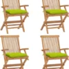 Prolenta Premium - Chaises De Jardin De Jardin 4 Pcs Avec Coussins Vert Vif En Teck Massif