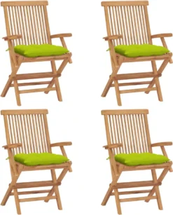 Prolenta Premium - Chaises De Jardin De Jardin 4 Pcs Avec Coussins Vert Vif En Teck Massif
