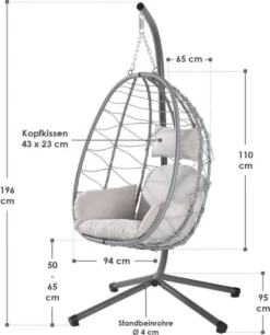 Fauteuil Suspendu - Fauteuil Suspendu De Jardin - Fauteuil Suspendu Oeuf - Chaises De Jardin - Mobilier De Jardin - Argent / Grijs -Jardin Meubles Magasin 968x1200