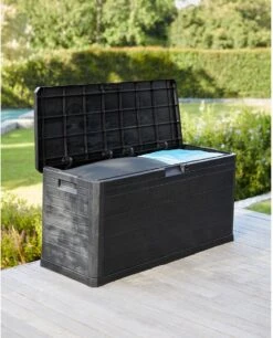 Coffre De Jardin - Coffre De Rangement 270L - Résistant Aux Intempéries Et Aux UV - Avec Poignées De Transport Sur Le Côté - Avec Deux Roues - Coffre De Jardin En Plastique - -Jardin Meubles Magasin 970x1200 1